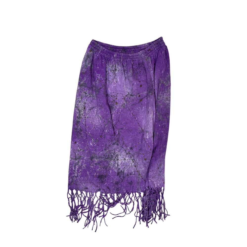 Purple Tie Dye Maxi Skirt Small 100% Cotton Textured Tassel Hippie Festival - Picture 4 of 6